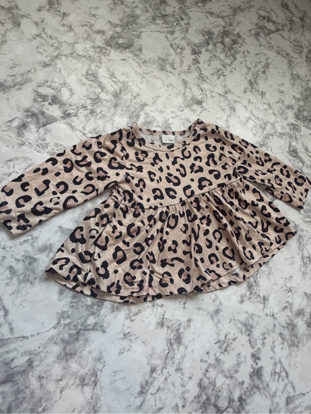 Girls' Beige Leopard Print Long-Sleeve Peplum Top 12-18